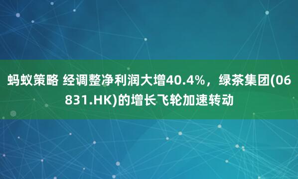 蚂蚁策略 经调整净利润大增40.4%，绿茶集团(06831.HK)的增长飞轮加速转动